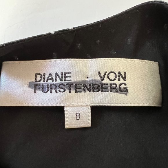 Diane von Furstenberg Womens Black Polka Dot Blouse Coated Silk Blend size 8 - Picture 10 of 12